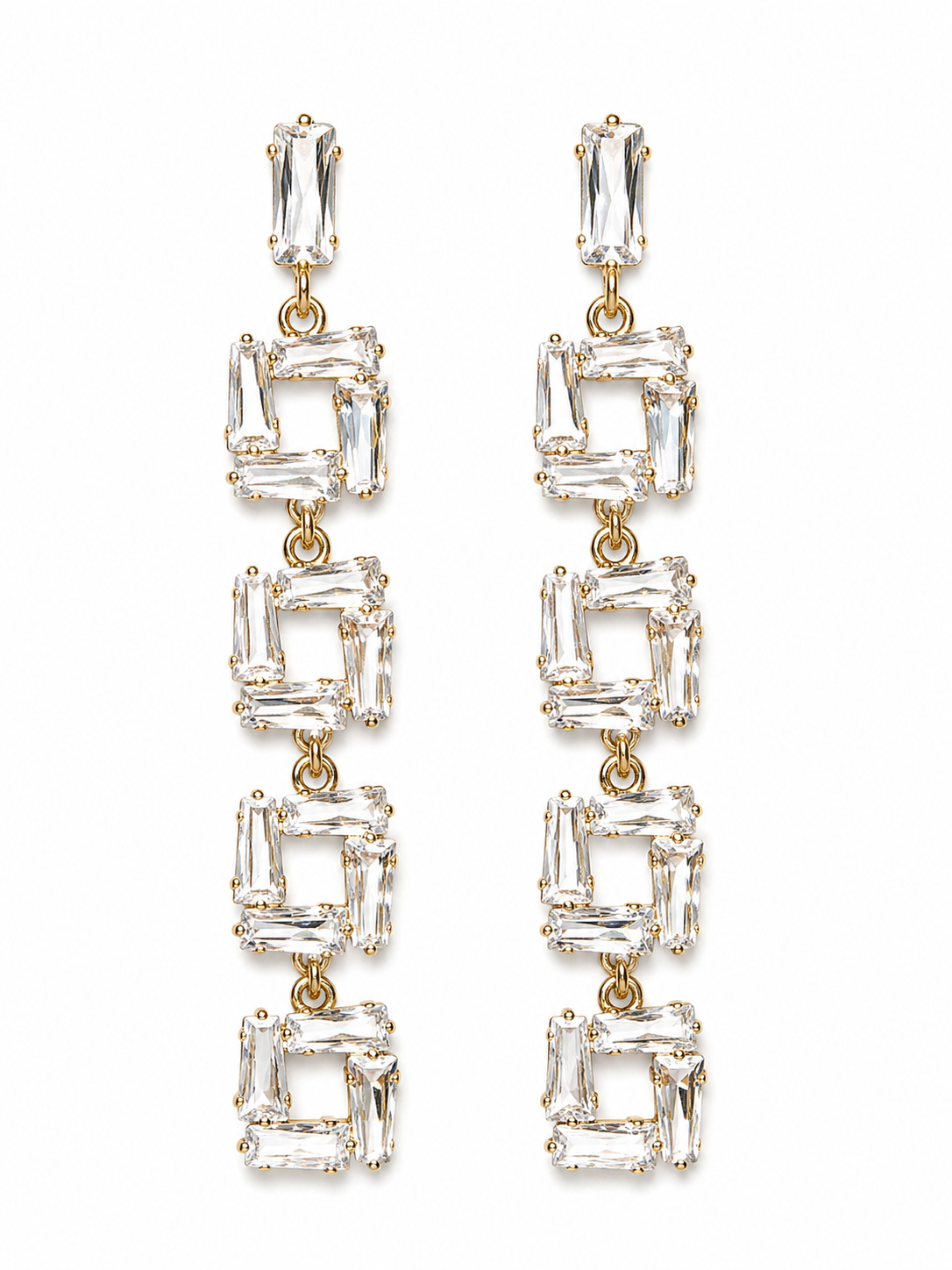 with white background Golden Cascade Crystal Earrings - Image 1